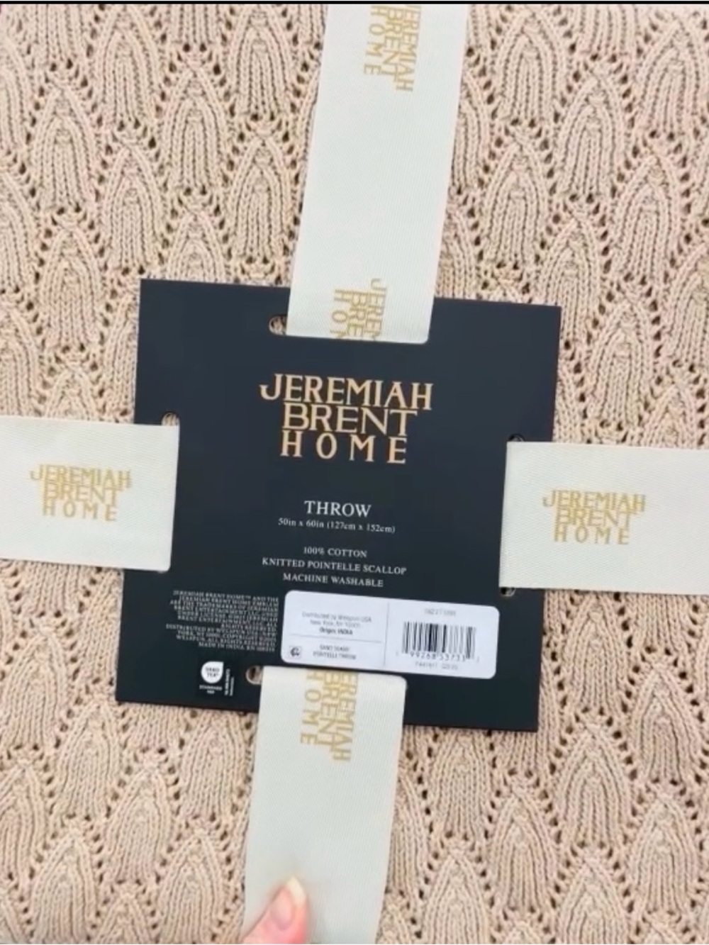 Luxurious soft Pointelle Knit Scallop Throw Blanket from Jeremiah Brent Home